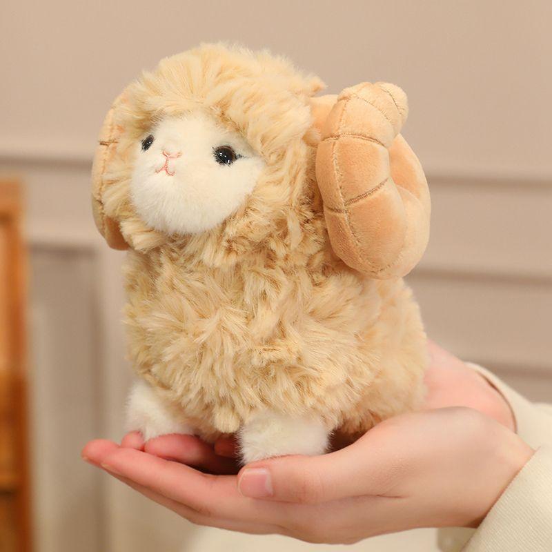 Cute Curly Horn Ram Sheep Plush Toy Squishy Fluffy Stuffed Animal Lamb Doll In White Grey Beige For Birthday Gift Home Decor