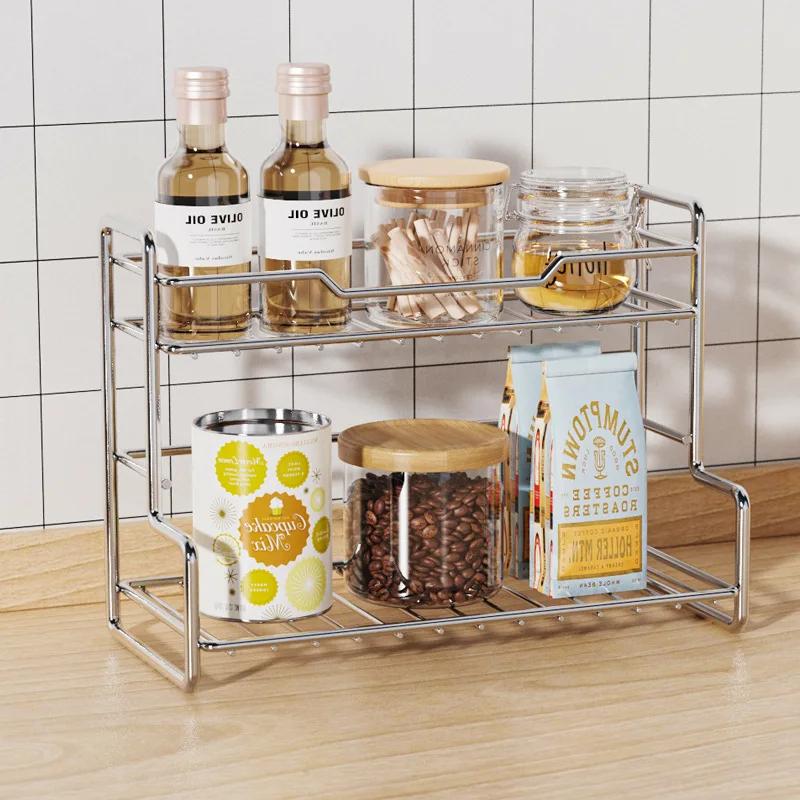 Stainless Steel Storage Shelves, Tabletop Storage Shelves, Stackable Condiment Storage Shelves In The Kitchen Bathroom