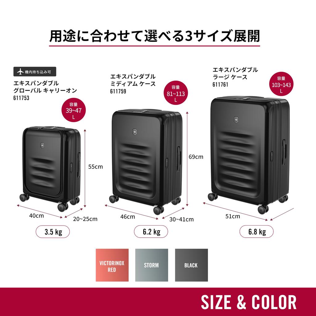 Чемодан Spectra Expandable Global, который можно расширить до размера для деловых поездок за границу, расширенный TSA, двойной, 8, черный 611753 [Victorinox] 3.0, ручная кладь