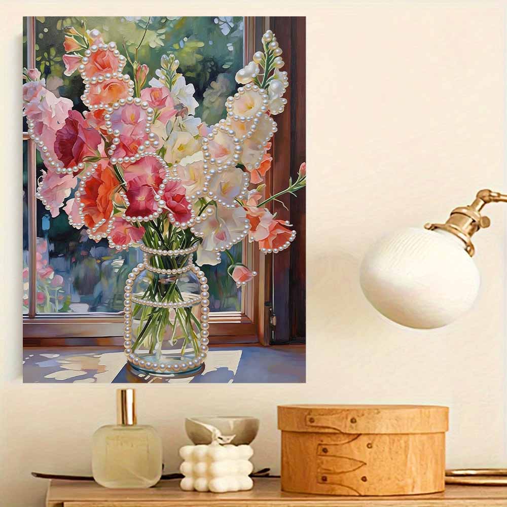 Уникальный набор для рисования стразами и жемчугом DIY 30x40 см Красивые цветы Безрамное искусство Идеальный handmade подарок для взрослых Декор для стены дома на любой случай