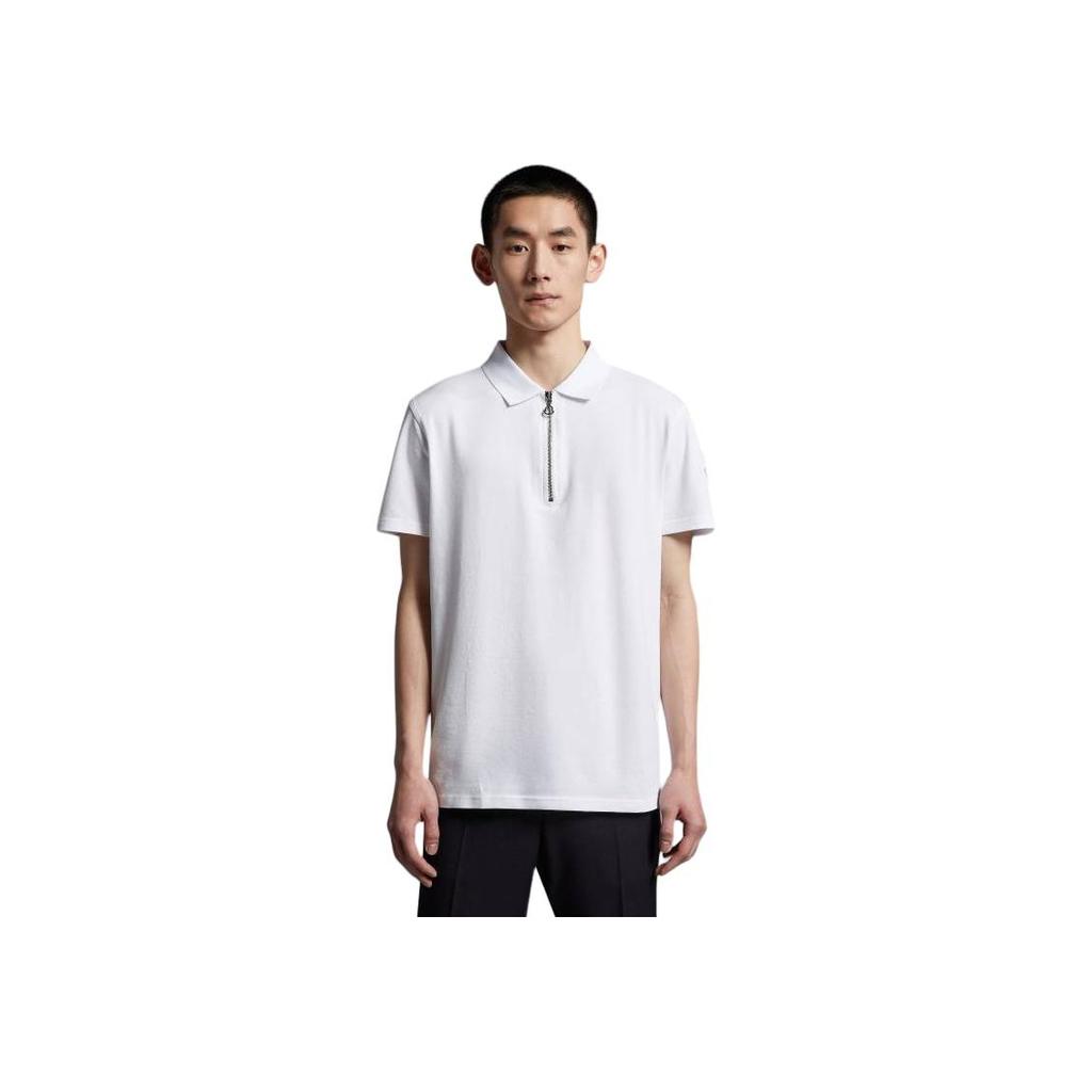 Moncler Monochrome Half-Zip Fitted Short Sleeve Polo Shirt Men tops White I10918A00008899P0001