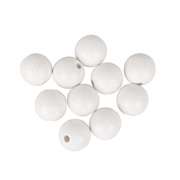 Boules bois percées FSC 100%,mat, ø 25mm, blanc, 6 pces