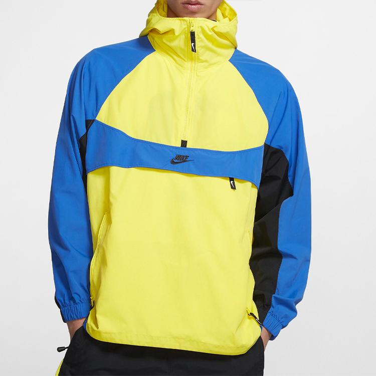 Nike Спортивная куртка с капюшоном, тканая, мужская, Reissue, Динамичный желтый / Королевский синий, BV5386-740