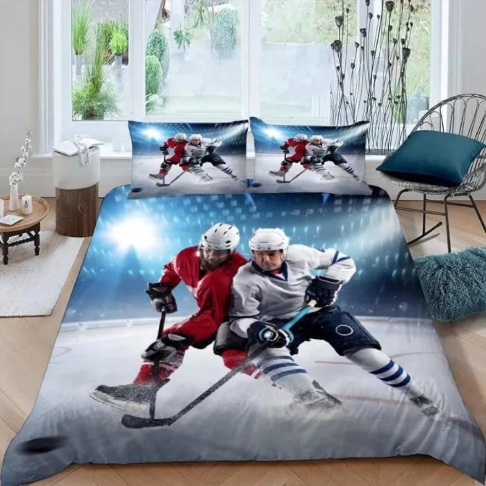 Комплект постельного белья с изображением хоккея на льду 3D для юных любителей хоккея на льду, детское постельное белье для мальчиков и девочек, спортивные игры, односпальная двуспальная кровать в подарок