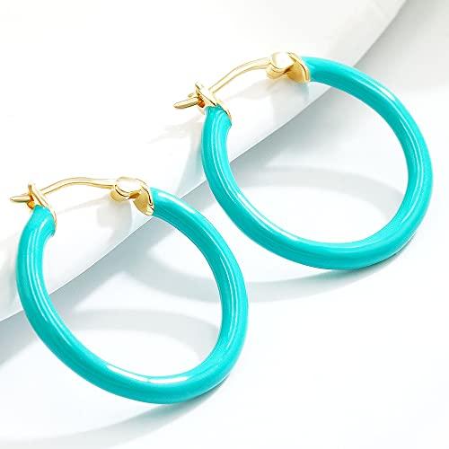 [Takeda Jewelry] Бирюзовые Серьги-Кольца, Серьги-Кольца из Настоящей Эмали, Стерлинговое Серебро S925, Популярные, Эмалированное Покрытие, Милые, Простые, Гипоаллергенные