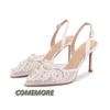 Sandals Shoes for Women 2024 White Luxury Wedding Shoes Bridal Female Lace Fashion High Heels Pearl Summer Footwear Pointed Toe
