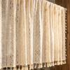 Bohemian Vintage Crochet Curtains Short Lace Rod Pocket Window Treatment for Living Room Farmhouse Bedroom Decor