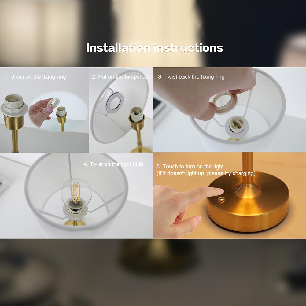 Cordless LED Metal Table Lamp USB Rechargeable 5200mAh Portable Fabric Shade Desk Lamp Touch Control Metal Base Small Table Lamp