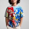 Round Neck 3D Cartoon Sonics Printed Casual Short Sleeved Children's Boy T-shirts - Soft Medium Stretch Polyester Fabric Summer Relaxed Fit Clothing