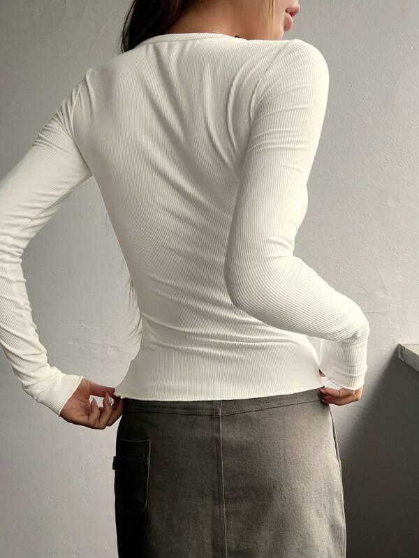 European and American Hot-Selling Slim Fit Half-Button Long Sleeve T-Shirt for Women