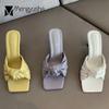 Fashion Pleated Butterfly-Knot Slippers Women High Heeled Sandals Kitten Catwalk Shoes Lady Wedges Sandale Beach Slides Femme Flip Flops