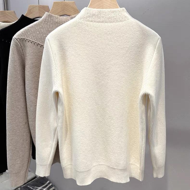 Женский осенне-зимний повседневный толстый и теплый пуловер с добавленным бархатным трикотажем, в сочетании с цельным бархатным свитером с полувысоким воротником