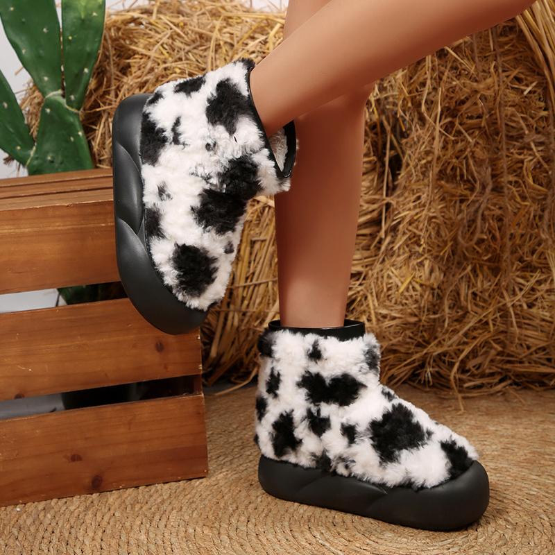 Fashion Thick Sole Fluffy Snow Boots Women Vintage Printed Thicken Plush Winter Ankle Boots Woman Non Slip Platform Cotton Padded Shoes