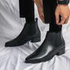Martin Boots Men's Inner Height Increase Pointed Hair Stylist Trend Casual High Top Chelsea Boots Leather Shoes