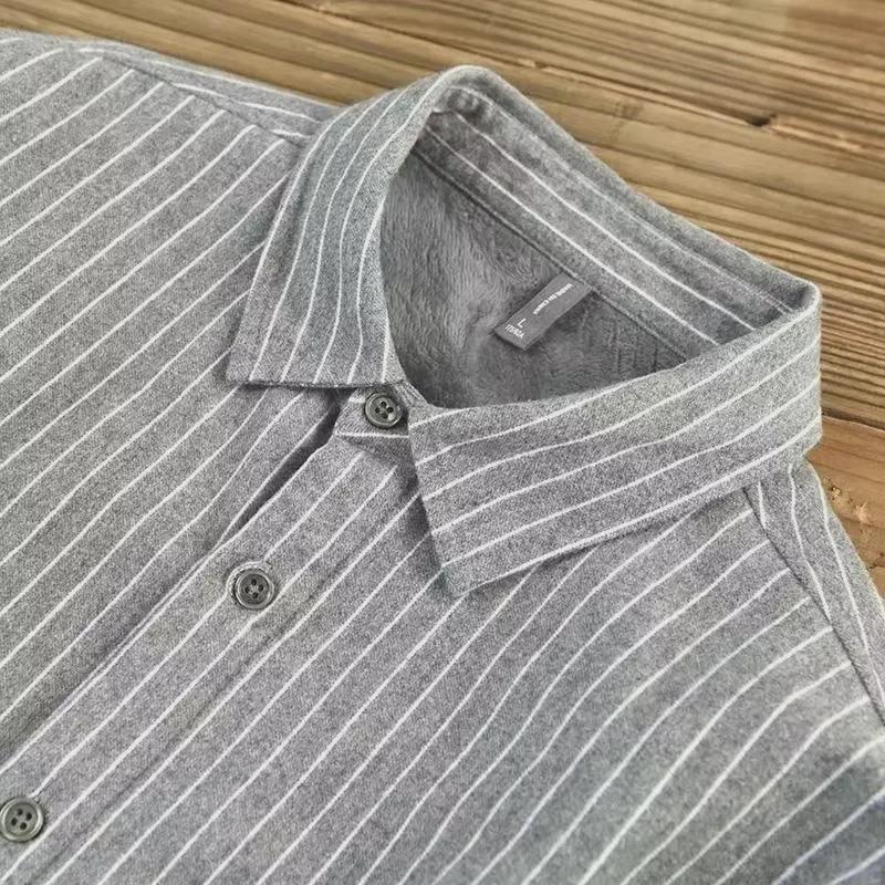 Мужская осенне-зимняя полосатая бархатная куртка-рубашка с лацканами