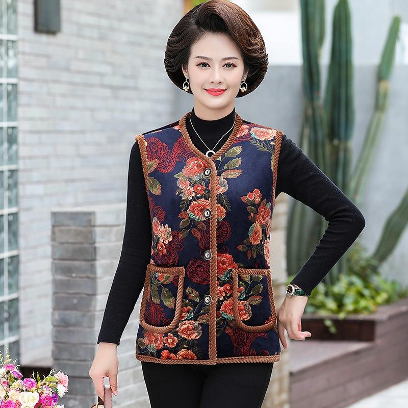 Autumn and Winter Velvet Thickened Vest Thermal Vest Women's Clothing Old Lady Vest Jacket Vest