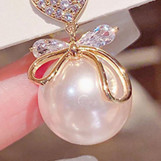 Yousheng 1 пара элегантных сережек-подвесок в форме сердца с бантом, висячие серьги, блестящие стразы, серьги-гвоздики из искусственного жемчуга