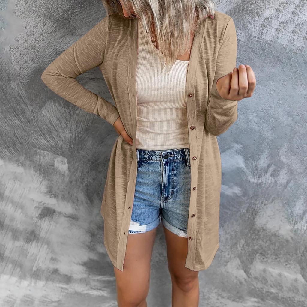 Autumn/Winter 2023 Women's Solid Color Long-Sleeve Button-Down Cardigan