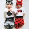 Комбинезон с принтом божьей коровки и гориллы для новорожденных мальчиков и девочек + брюки + шапочка, комплект из 3 предметов, одежда для детей 0-24 месяцев