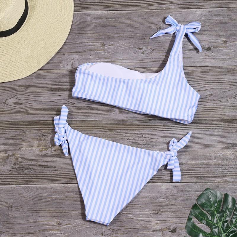 WTEMPO Сексуальный женский купальник в полоску с завязками на одно плечо и бикини