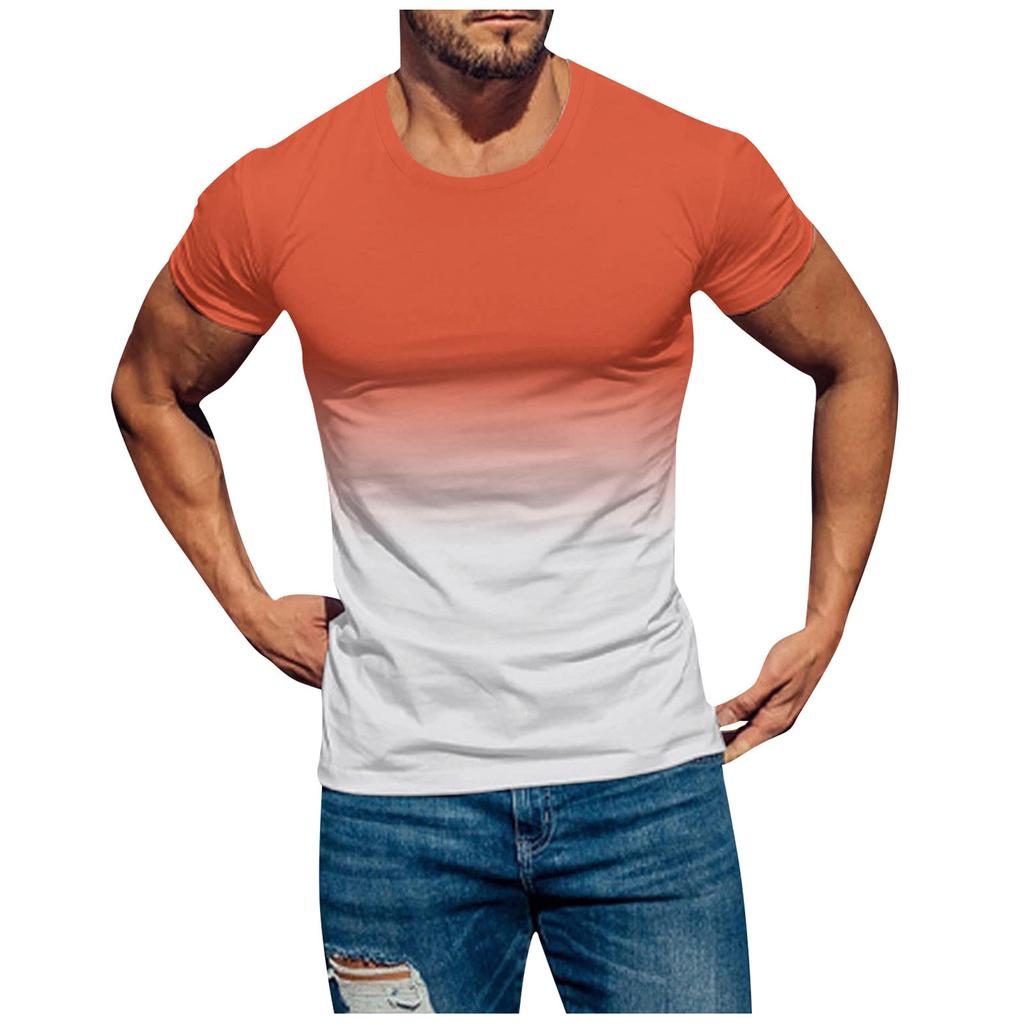 Mens T Shirts Casual Short Sleeve Shirts Gradient Neck Soft Loose Fit Graphic Tees Summer Tshirts For Men