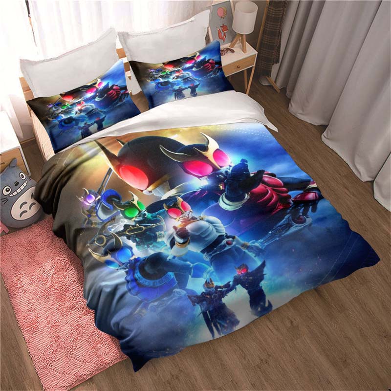 Masked Rider themed bedding set with duvet cover and pillowcases – suitable for single, double, king, and queen beds. A festive