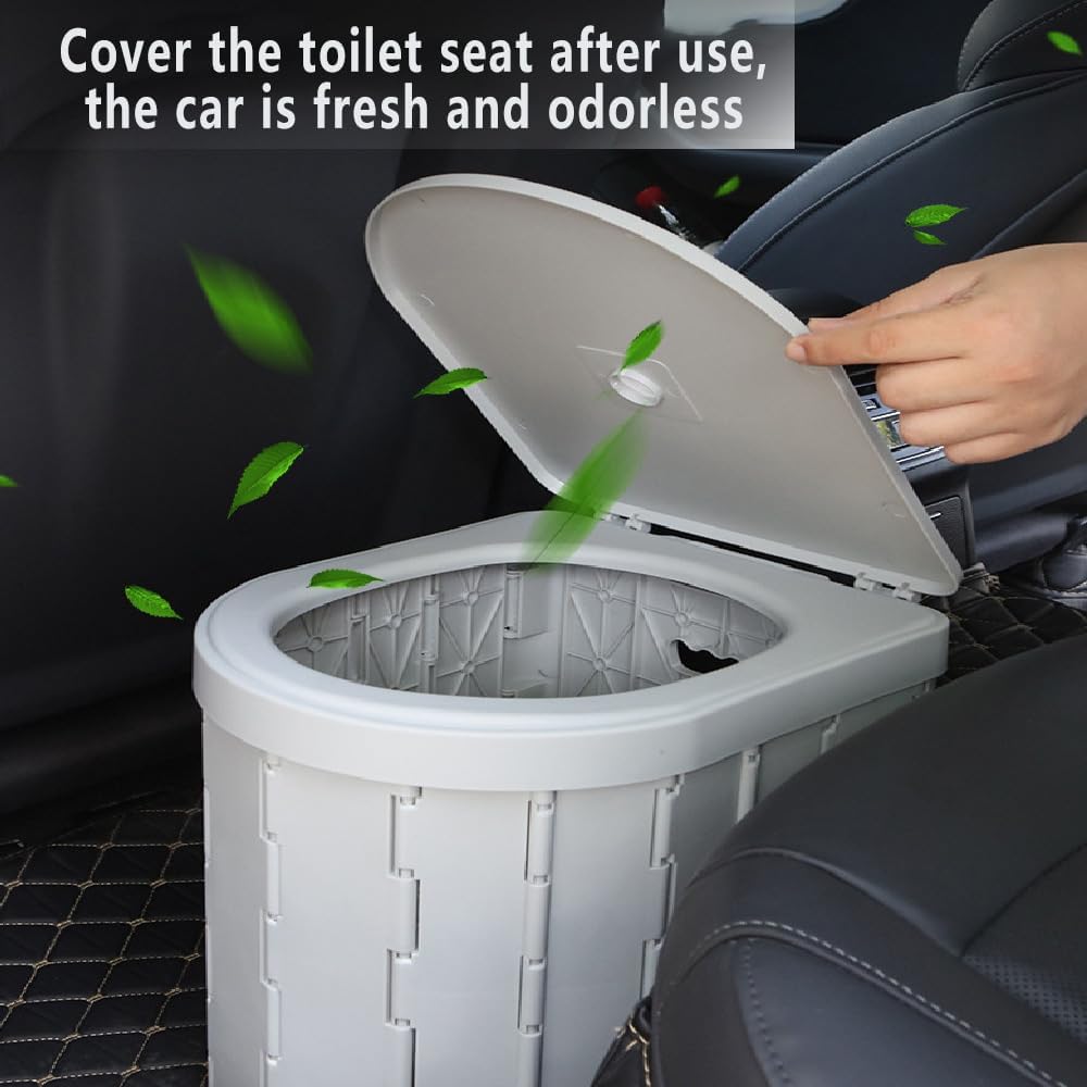 Portable Camping Toilet for Adults Outdoor with Lid Folding Composting Toilets for Hiking Waterproof Porta Potty, Car Camping Essentials