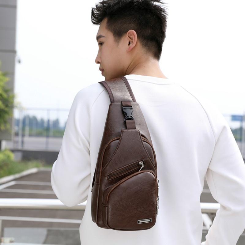 НОВАЯ модная мужская сумка из искусственной кожи, спортивная нагрудная сумка, USB-зарядка, сумка через плечо, спортивная сумка на руку
