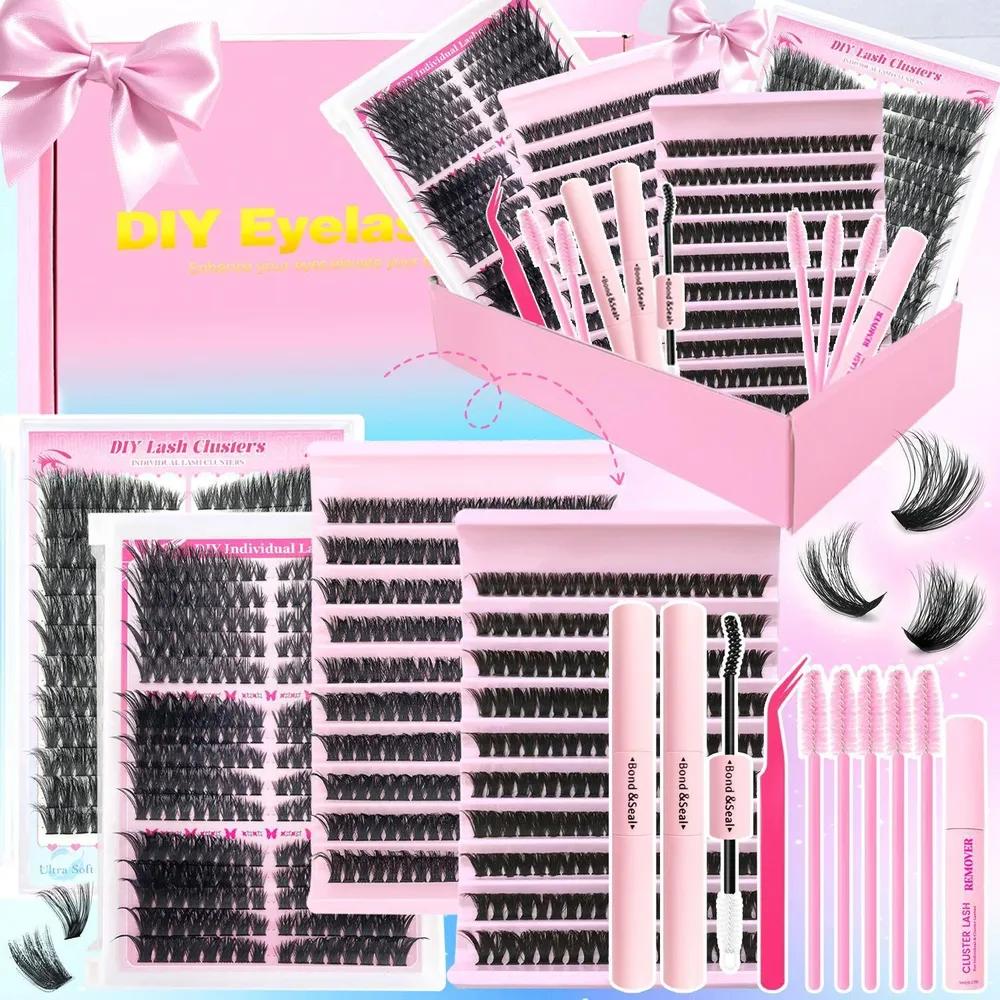 Set of false eyelashes in a pink package (includes 6 packs of false eyelashes, glue, glue remover and a small brush)