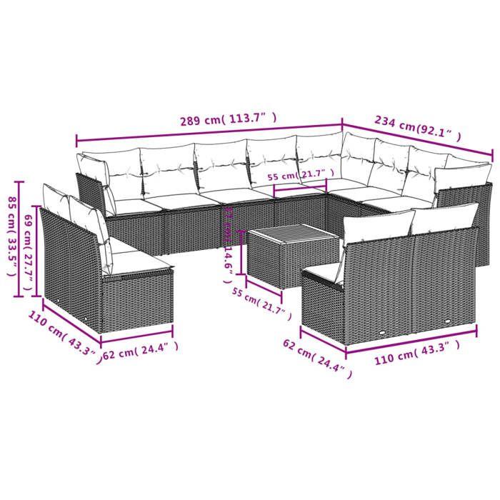 VidaXL Salon de Jardin avec Coussins 13 pcs, Canapés de Terrasse, Ensemble de Meubles de Patio, Mobilier d'Extérieur, Gris 3256263