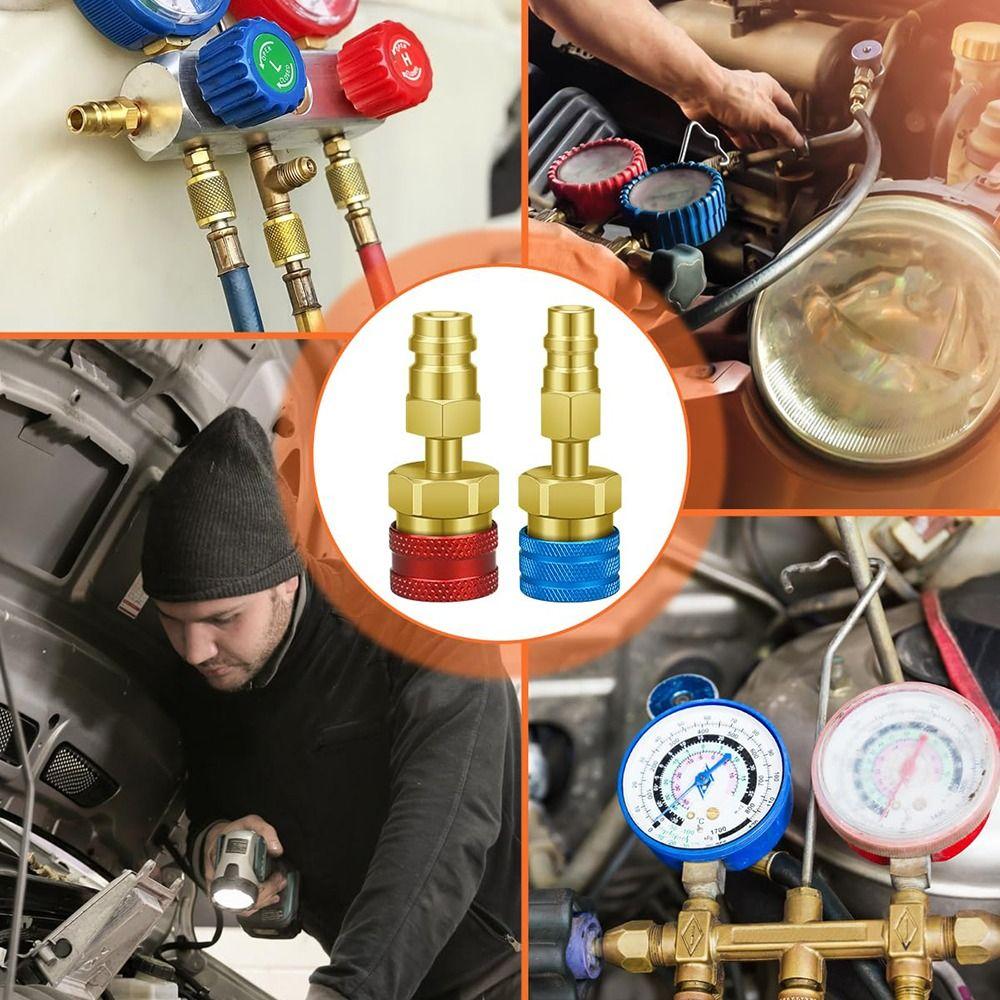 1/2Pcs Auto Off R1234YF Quick Coupler Adapter AC Hose Fitting Connectors R1234YF To R134A