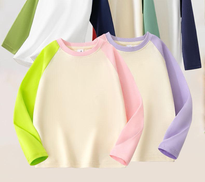 2025 Милая мультяшная футболка с длинным рукавом реглан в цветной блок для девочек