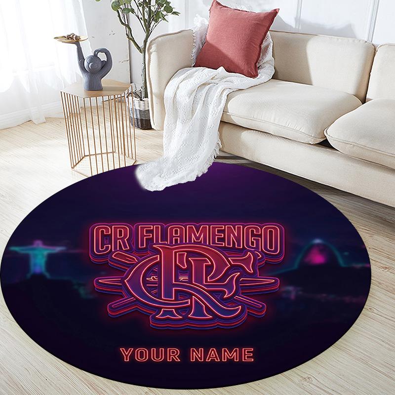 Custom Name Flamengo Round Area Rug,Carpet Rug for Living Room Bedroom Sofa Playroom Decor,Non-slip Floor Mat