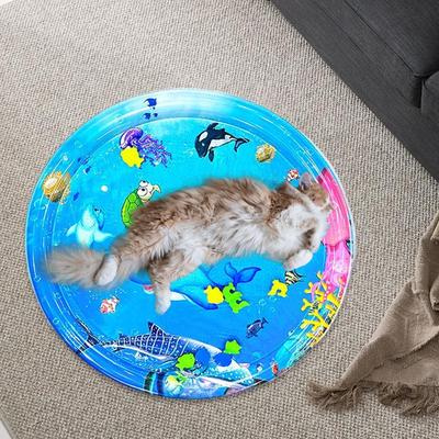 Коврик для сенсорной игры с водой для кошек Сенсорный коврик для воды с рыбками Интерактивная игрушка для щенков и малышей Надувная подушка с воздушным насосом для дивана и пола