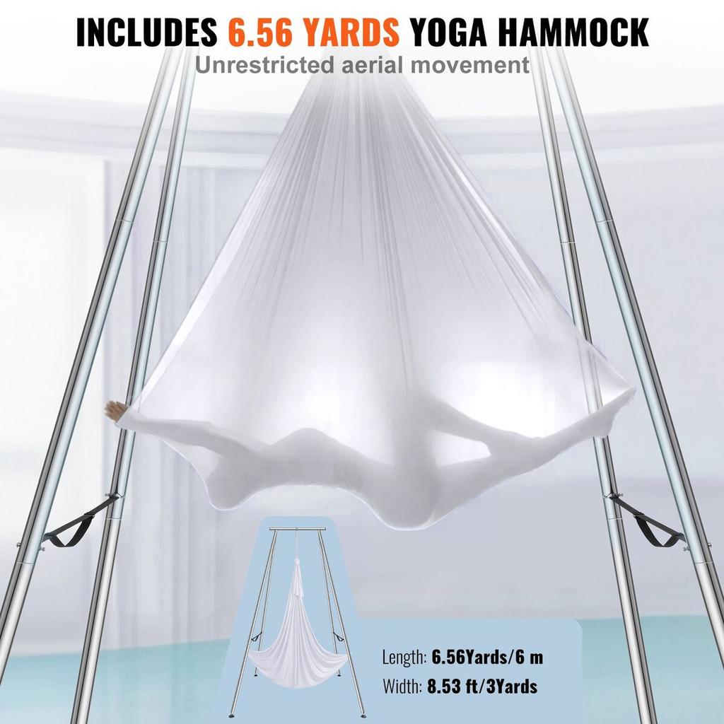 Aerial Yoga Frame & Yoga Hammock, 9.67 ft Height Professional Yoga Swing Stand Comes with 6.6 Yards Aerial Hammock, Max 551.15 lbs Load Capacity Yoga