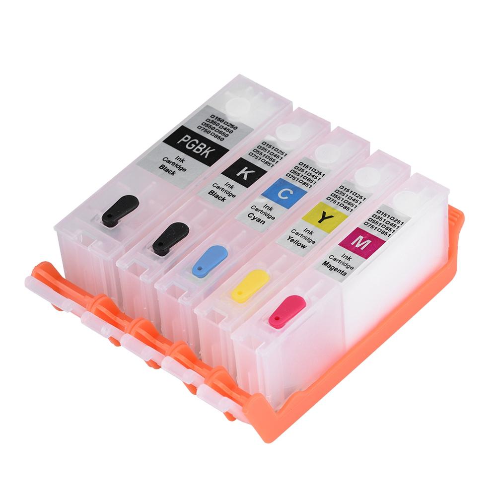 5Colors PGI-850CLI-851 Refillable Ink Cartridge with ARC Chip for Canon PIXMA MG6380MG5480