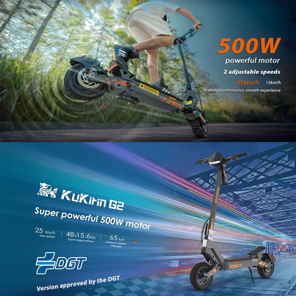 Электросамокат для взрослых KuKirin G2 VMP с сертификацией DGT, мощный мотор 500 Вт, дальность 65 км, скорость 25 км/ч, складной, для бездорожья