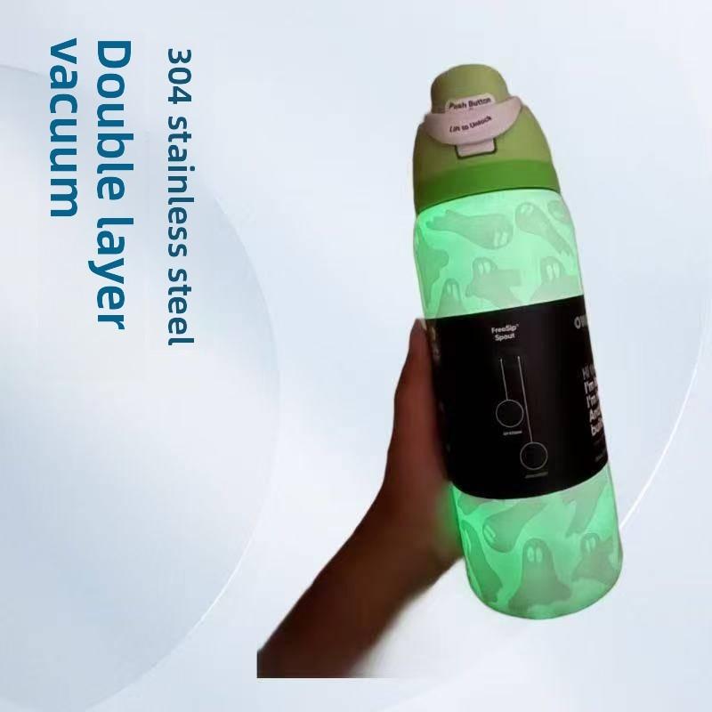 Двухслойная бутылка для воды из нержавеющей стали с силиконовой крышкой для фитнеса, школы и поездок на работу