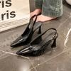 Роскошные дизайнерские летние женские сандалии Модные туфли-слингбэки с острым носком Элегантные женские сандалии на высоком каблуке для стриптиза