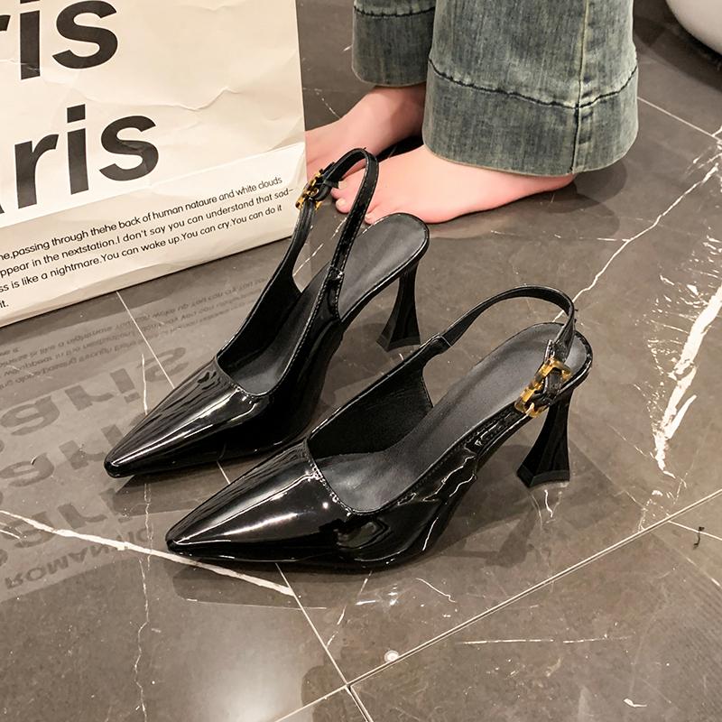 Роскошные дизайнерские летние женские сандалии Модные туфли-слингбэки с острым носком Элегантные женские сандалии на высоком каблуке для стриптиза