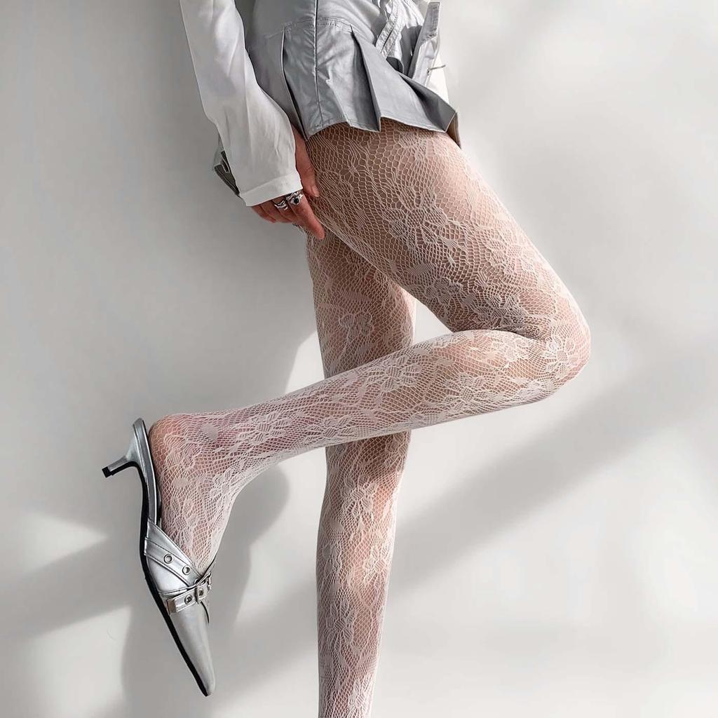 Сексуальные ретро чулки в сетку с цветочным узором - Прозрачные кружевные колготки