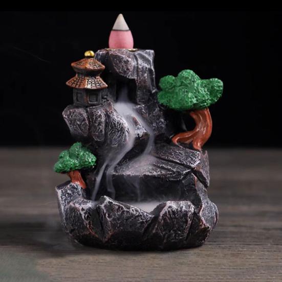 Горелка с обратным потоком, воронка с большим отверстием, быстро дымит, изысканная резная смола, орнамент для ароматерапии, ретро горный водопад, курильница для благовоний, домашний декор