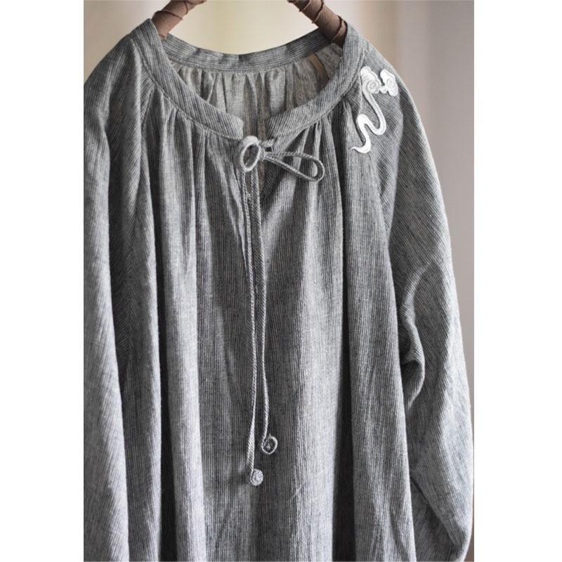 Johnature Woman Spring Devise Chinese Style Dress Long Sleeves Vintage Solid Color Dress