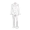 Women's Sleepwear, Feather Decoration Long Sleeve Button-Down Lapel Collar Tops + Pants Pajamas Set