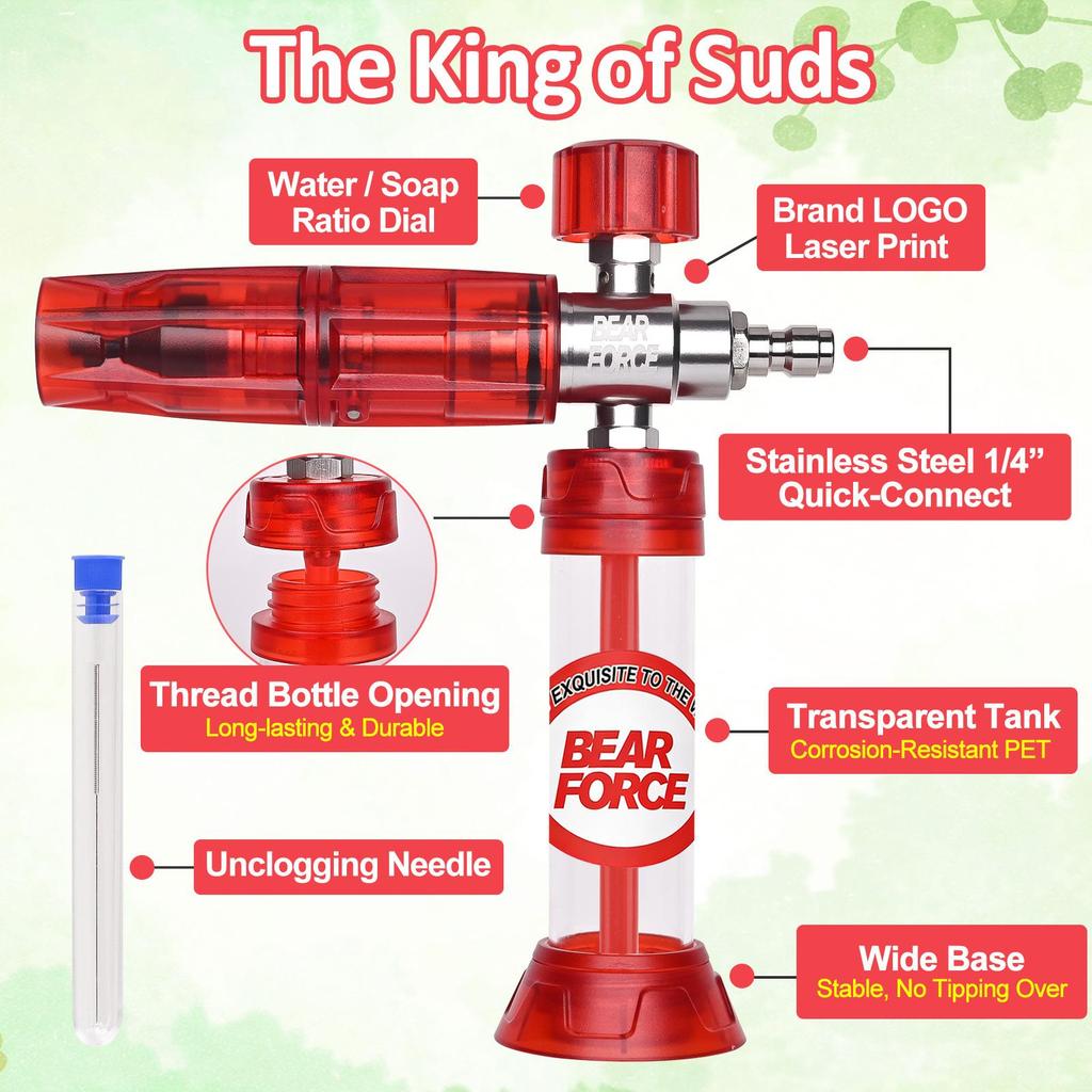 BEAR FORCE Upgraded Pressure Mini Foam Cannon Pro with 1/4" Quick Connector, 360° Adjustable Snow Foam Lance Foam Generator for Pressure Washer