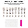 24PCS White Square Fake Nails with Flower Print Resin Material Zero Pressure on Nail Bed for Hot Girl Dress Matching