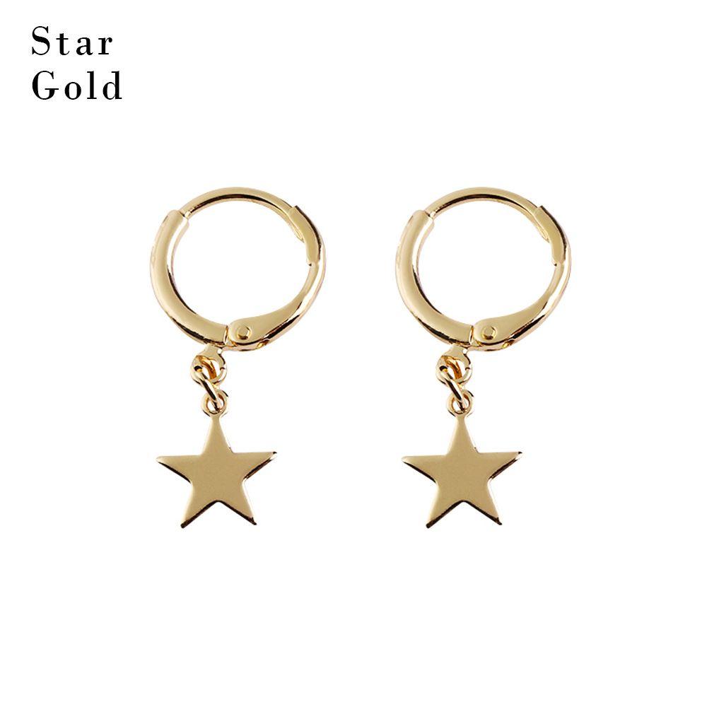 Gold Silver Color Tiny Moon Crescen Huggie Hoop Earring Ear-cuffs Ear Piercing Small Star Charms