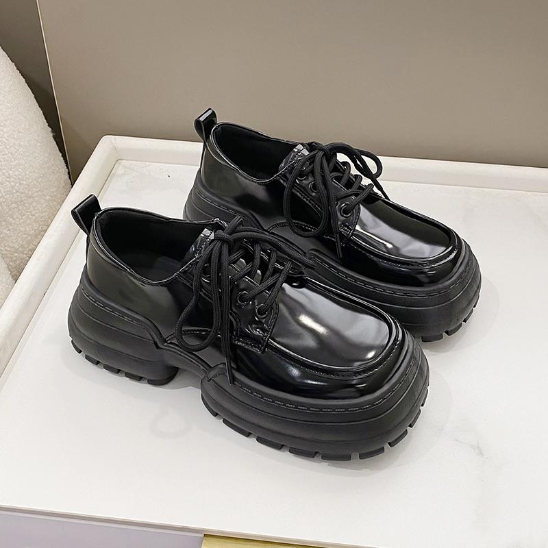 Туфли из натуральной кожи с большой головкой для женщин, на платформе, со шнуровкой, с неглубоким носком, с нескользящей толстой подошвой и высоким каблуком