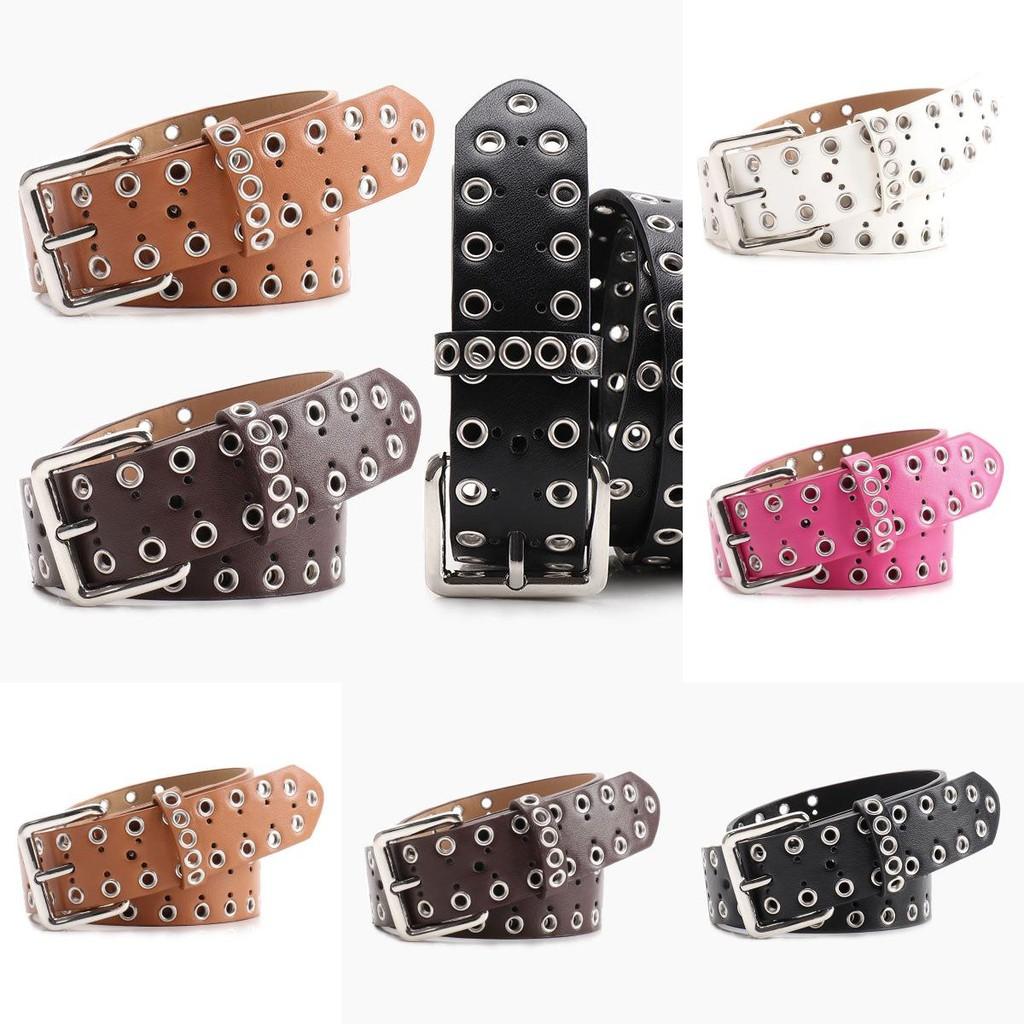 Women Hollowed Metal Leather Belt With Alloy Buckle For Casual Wear And Street Style
