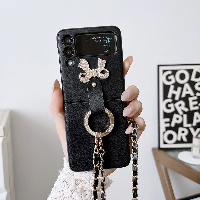 Samsung Galaxy Z Flip3/4 Crossbody Protective Case with Folding Screen, Bow Ring Buckle.